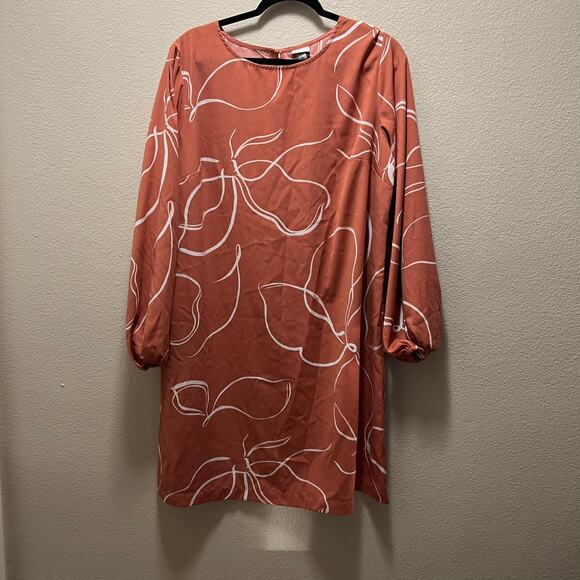 A New Day Long Sleeve Sheath Dress Peach Swirly Knee Length Size XL - Picture 2 of 7